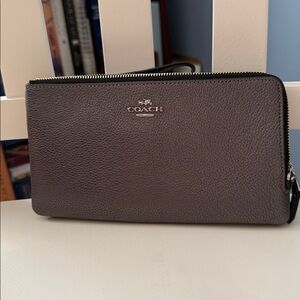 Coach Gray Leather Double Zip Wallet